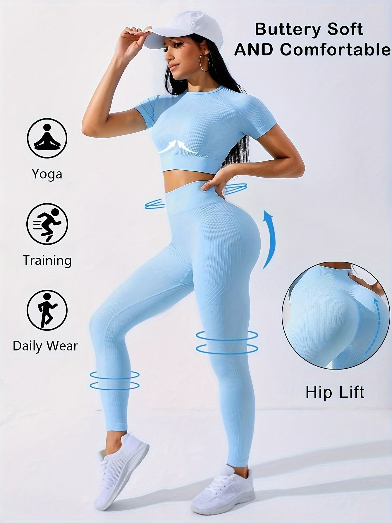 2pcs Sports Set, Short Sleeve Yoga Top & High Waist Running Workout Leggings - Breathable, Moisture-Wicking Fabric - For Women - Perfect for Yoga, Running, Gym & Fitness - Ideal Gift for Active Women